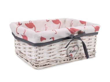 Zdjęcie: Szuflada wiklinowa z materiałem w flamingi 30x21x12 cm TIN TOURS