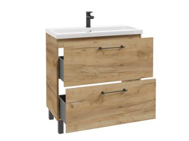Zdjęcie: Zestaw szafka z umywalką Lido 80 cm dąb craft złoty DEFRA
