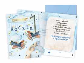 Karnet PR-427 Urodziny 1 - roczek, cyferki, samoloty KUKARTKA
