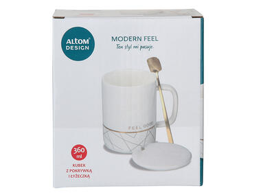 Zdjęcie: Kubek Modern Feel  z pokrywką i łyżeczką 350 ml biały nbc kolorowe pudełko ALTOMDESIGN