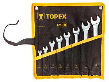 Zdjęcie: Klucze płasko-oczkowe 6-19 mm, zestaw 8 sztuk w płachcie TOPEX