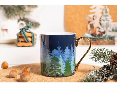 Zdjęcie: Kubek prosty Misty Forest 300 ml ze złotym uchem dekoracja III ALTOMDESIGN
