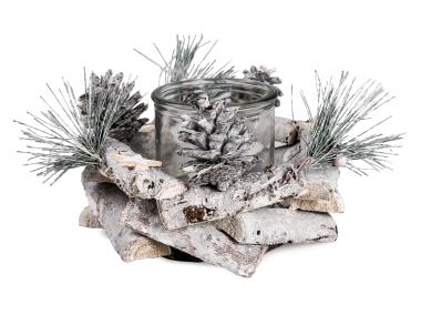 Zdjęcie: Świecznik drewniany ze szklanym środkiem 16x16x10 cm TIN TOURS