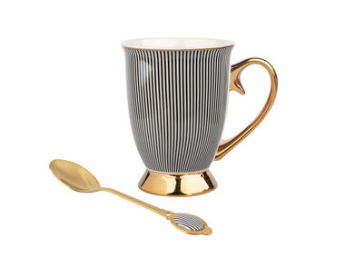 Zdjęcie: Kubek na stopce Atelier 250 ml z łyżeczką z porcelanową wstawką dekorowany C Gift Box ALTOMDESIGN