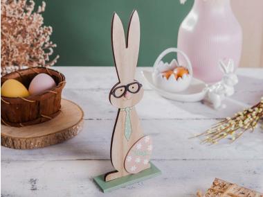 Zdjęcie: Figurka drewniana Zając W Dużych Okularach Z Pisanką 31x12 cm ALTOMDESIGN