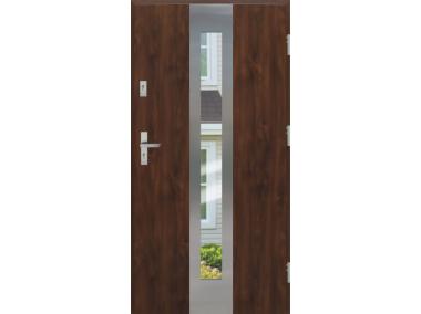 Zdjęcie: Drzwi zewnętrzne stalowo-drewniane Disting Otello 05 Orzech 90 cm prawe zamek listwowy KR CENTER