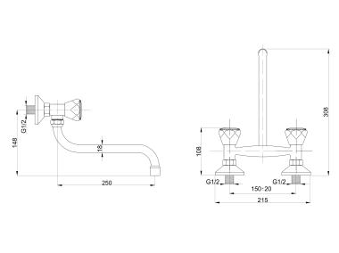 Zdjęcie: Bateria  zlewozmywakowa Standard ścienna, z wylewką S3/4, 250 mm HYDROLAND
