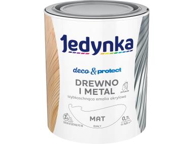 Zdjęcie: Emalia akrylowa Deco&Protect drewno i metal mat biały 0,7 L JEDYNKA