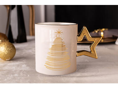 Zdjęcie: Kubke prosty Golden Christmas 350 ml ze złotym uchem, biały gift box ALTOMDESIGN