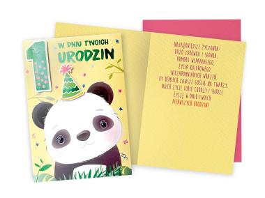 Zdjęcie: Karnet DK-855 Urodziny 1 - roczek, cyferki, panda KUKARTKA