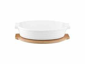 Forma porcelanowa do serwowania z bambusową podstawką Blanc owalna AMBITION