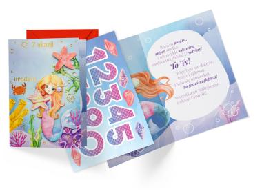 Zdjęcie: Karnet DK-1092 Urodziny dziecięce (wymienne cyferki) syrenka DK-1092