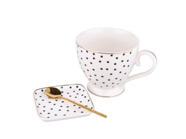 Zdjęcie: Filiżanka Jumbo nbc 350 ml z podstawką 10x10 cm i złotą łyżeczką, dekoracj.Dots modern nature ALTOM