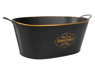 Zdjęcie: Koszyk prezentowy z metalu 36,5x26,5x9/15 cm świąteczny czarny TIN TOURS