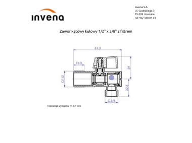 Zdjęcie: Zawór kątowy kulowy 1/2x3/8 z filtrem INVENA