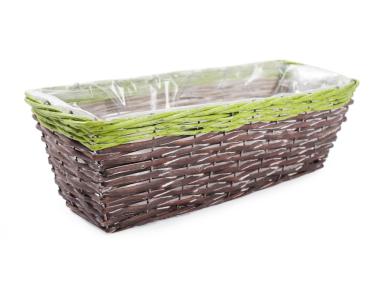 Zdjęcie: Balkonówka doniczka wiklinowa z folią na kwiaty 42x16x12 cm brąz-zieleń TIN TOURS