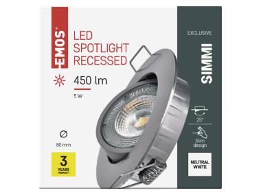 Zdjęcie: Oczko LED Exclusive 5W neutralna biel, srebrny EMOS