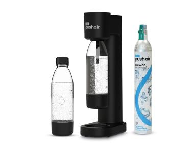 Zdjęcie: Saturator PushAir w zestawie 2 x butelka na wodę 0,7 L + nabój CO2, czarny DAFI