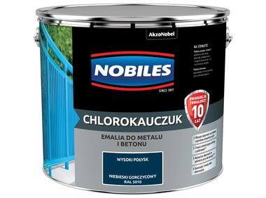 Zdjęcie: Farba emalia chlorokauczukowa 10 L niebieski gorczycowy NOBILES
