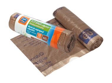 Zdjęcie: Worki Eco Bags z taśmą 60 L - 10 szt. brązowe biodegradowalne RAVI