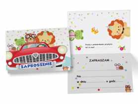 Zaproszenie ZZ-071 Samochodzik zwierzaki KUKARTKA