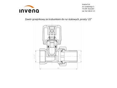 Zdjęcie: Zawór grzejnikowy ze śrubunkiem do rur stalowych, prosty 1/2 INVENA