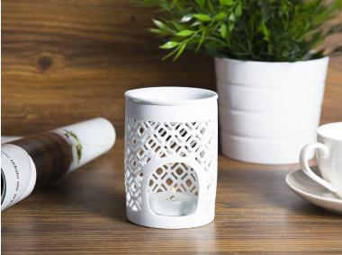 Zdjęcie: Kominek porcelanowy 8,5x8,5x11,5 cm dekoracja Romby biały matowy ALTOMDESIGN