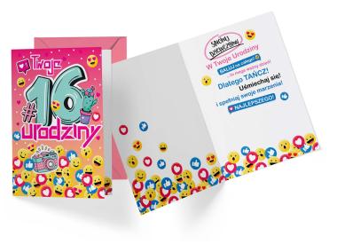 Zdjęcie: Karnet PR-341 Urodziny 16 - cyferki KUKARTKA