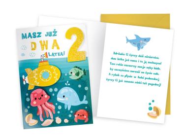 Zdjęcie: Karnet DKP-033 Urodziny 2 - cyferki, ośmiornica KUKARTKA