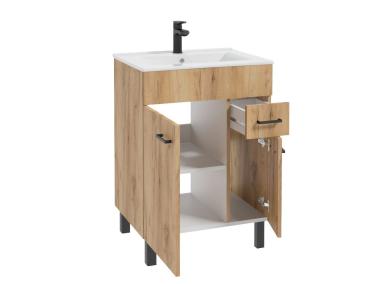 Zdjęcie: Zestaw szafka z umywalką Mea 60 cm dąb craft złoty DEFRA