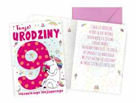 Karnet PR-453 Urodziny 9 - cyferki, jednorożec KUKARTKA