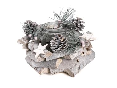 Zdjęcie: Świecznik drewniany ze szklanym środkiem 20x20x12 cm TIN TOURS