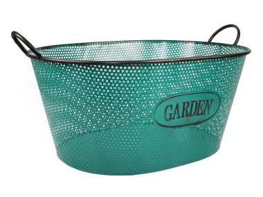 Zdjęcie: Koszyk owalny z uchwytami 55X43X25/30 cm metalowy zielony TIN TOURS