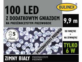 Lampki choinkowe LED z dodatkowym gniazdem 9,9 m zimny biały 100 lampek BULINEX