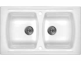 Zlewozmywak Lusitano ceramiczny biały 2K B/O 860x500x240, 3,5" + osprzęt DEANTE