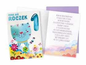 Karnet DK-714 Urodziny 1, roczek - cyferki, kotek KUKARTKA