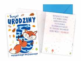 Karnet PR-446 Urodziny 5 - cyferki, lisek KUKARTKA
