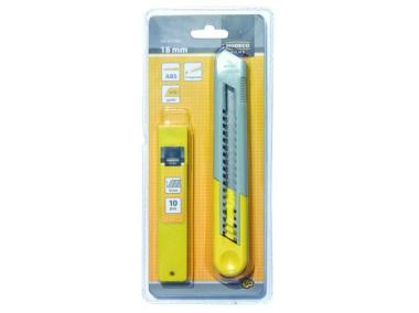 Zdjęcie: Zestaw nóż na ostrza łamane 18 mm + ostrza 18 mm - 10 szt. HOME TOOLS