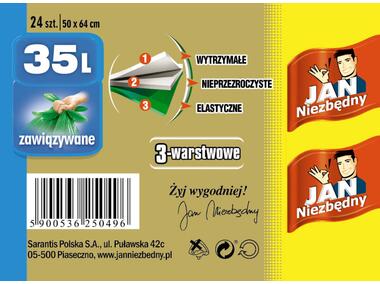 Zdjęcie: Worki na śmieci 3-warstwowe zawiązywane 35 L - 24 szt. JAN NIEZBĘDNY