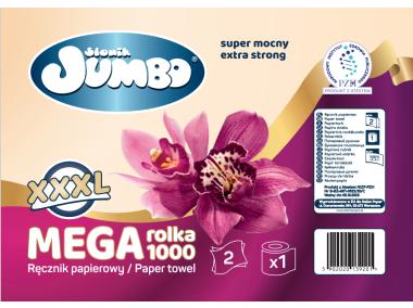 Zdjęcie: Ręcznik papierowy mega 1000 1 rolka 2-warstwowy SŁONIK JUMBO