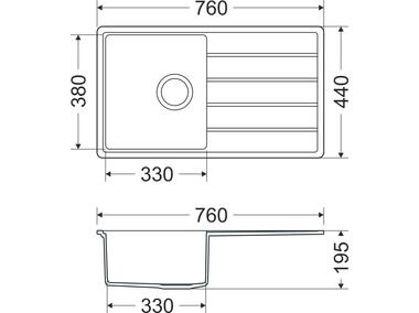 Zdjęcie: Zlewozmywak granitowy Metro 1-komorowy szary 76x44x19,5 cm syfon manualny, bateria U MILÓ