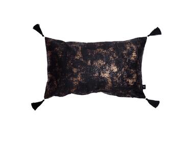 Zdjęcie: Poszewka welwetowa ze złotym nadrukiem i pomponami oh my chic 1 czarno-złota 30x50 cm CHIC HOME