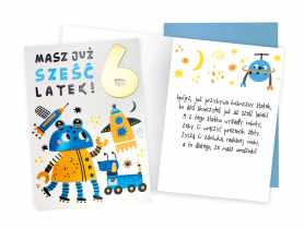 Karnet DKP-041 Urodziny 6 - cyferki, roboty KUKARTKA