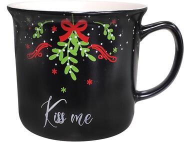 Zdjęcie: Kubek prosty z wywinietym rantem 350 ml czarny dekoracja kiss me ALTOMDESIGN