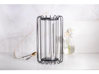 Zdjęcie: Świecznik metalowy szprosowy z wkładem szklanym 16x16x28 cm czarny ALTOMDESIGN