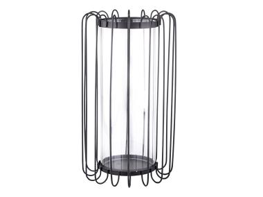Zdjęcie: Świecznik metalowy szprosowy z wkładem szklanym 16x16x28 cm czarny ALTOMDESIGN