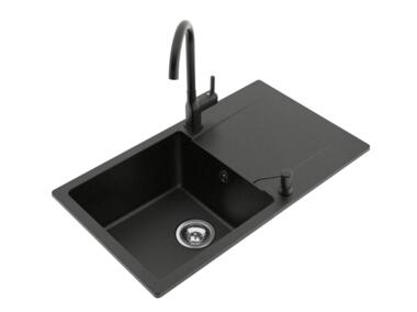 Zdjęcie: Zlewozmywak granitowy Castello 1-komorowy grafitowy 76x44x21,5 cm bateria Avia U MILÓ