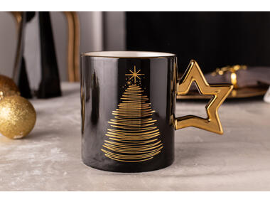 Zdjęcie: Kubke prosty Golden Christmas 350 ml ze złotym uchem, czarny gift box ALTOMDESIGN
