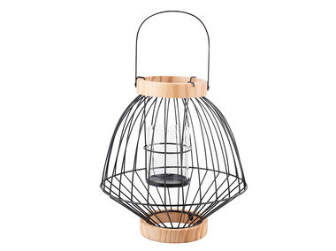Zdjęcie: Świecznik metalowy szprosowy z uchwytem i elementami drewna 26x26x28 cm ALTOMDESIGN
