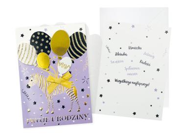 Zdjęcie: Karnet DK-1016 Urodziny - zebra, balony KUKARTKA